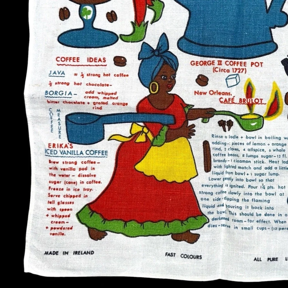 Vintage Lamont Irish Linen Tea Towel Coffee Recipes Ideas Mid Century Ireland